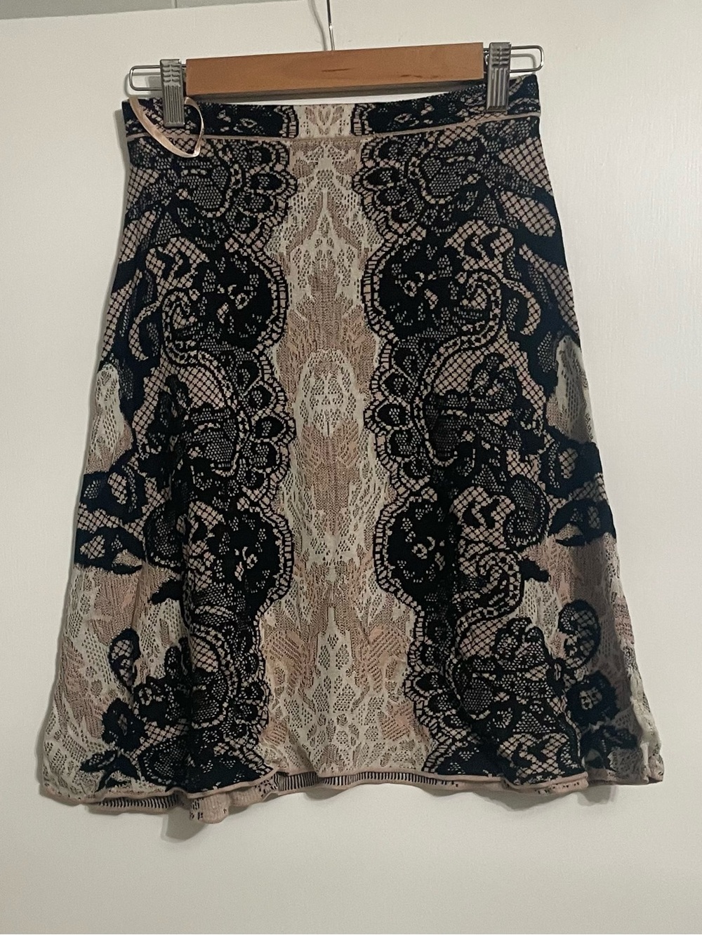 BCBGMaxAzria Black Lace-Overlay A-Line Skirt on Beige